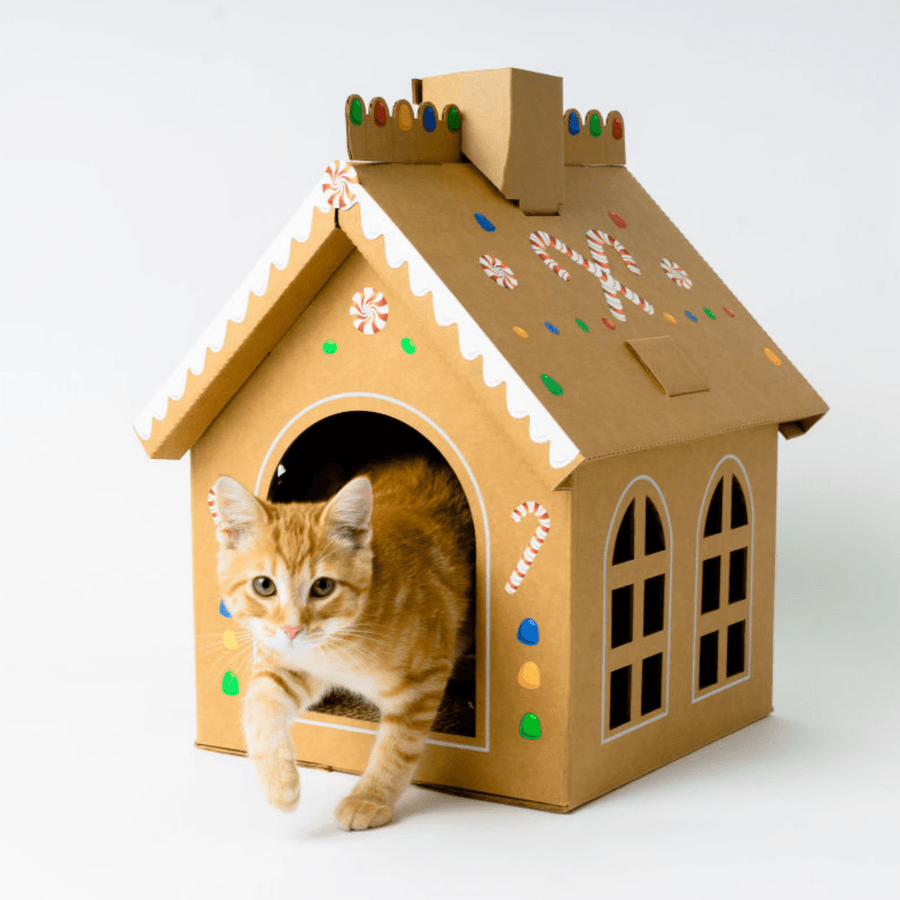 Cardboard Gingerbread Cat Playhouse Kit - Cat in the Box LLC