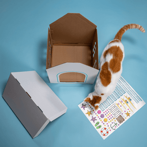 Breezy Beach Cottage Cardboard Cat Playhouse - Cat in the Box LLC