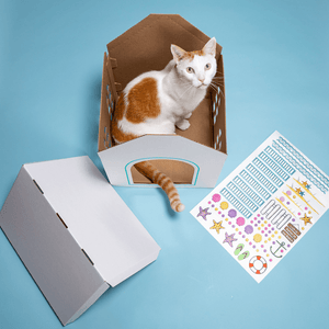 Breezy Beach Cottage Cardboard Cat Playhouse - Cat in the Box LLC