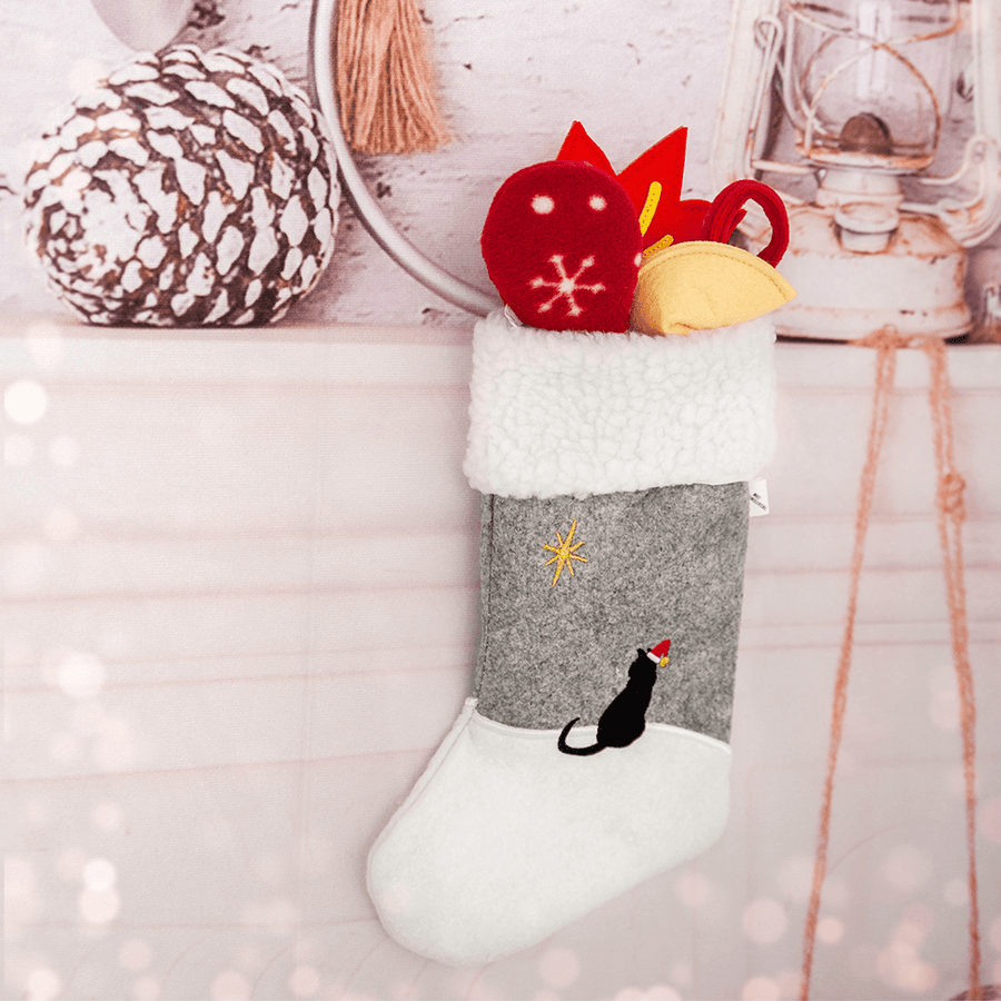 Cat Christmas Stocking with Toys - Cat in the Box LLC