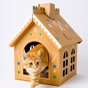 Cardboard Gingerbread Cat Playhouse Kit Cat in the Box Cat in