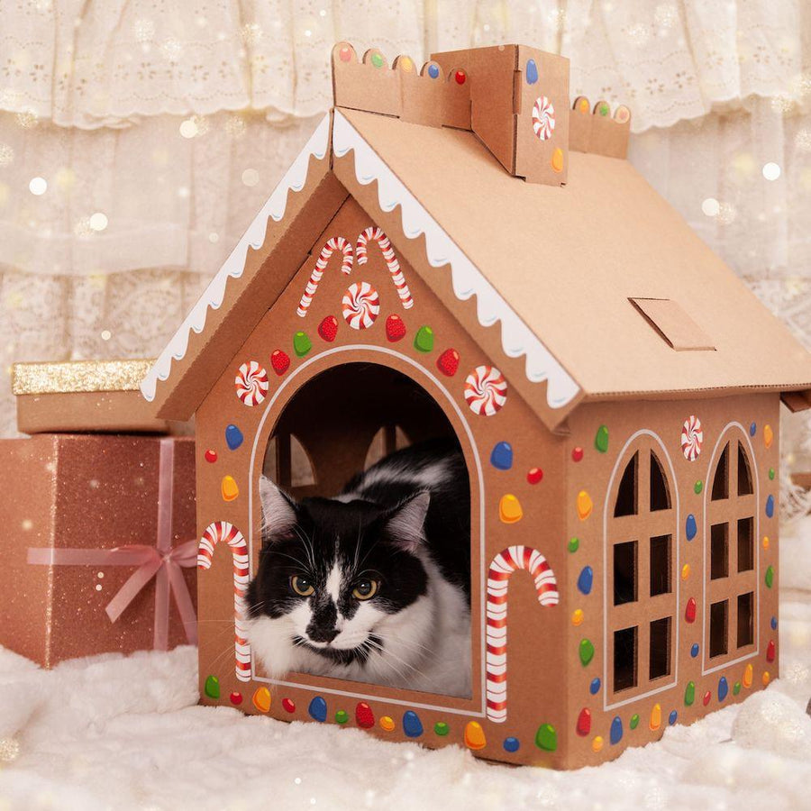 Cardboard Gingerbread Cat Playhouse Kit - Cat in the Box LLC