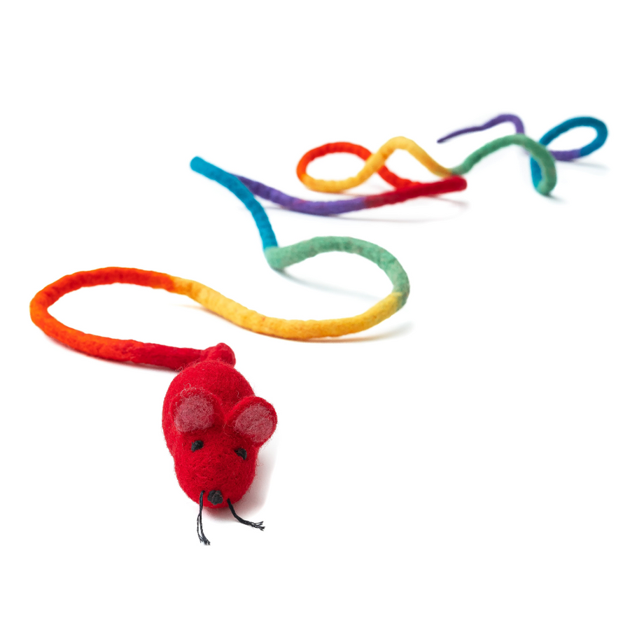 Catch A Mouse by The Tail Wool Cat Toy Rainbow Tail