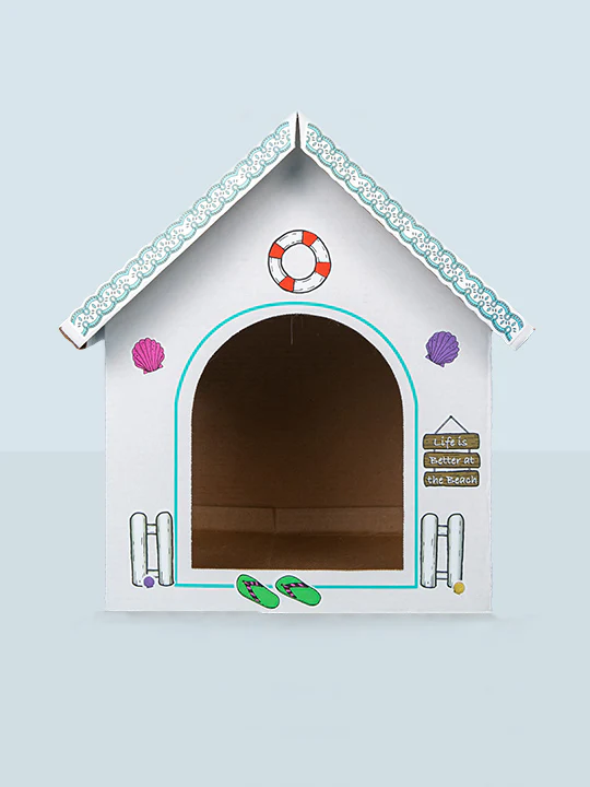 Breezy Beach Cottage Cardboard Cat Playhouse - Cat in the Box LLC