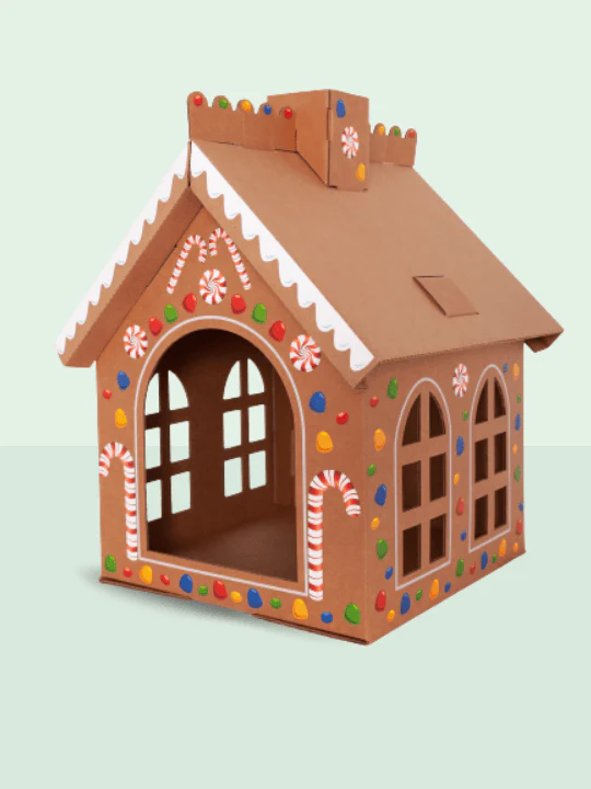 Cardboard Gingerbread Cat Playhouse Kit - Cat in the Box LLC